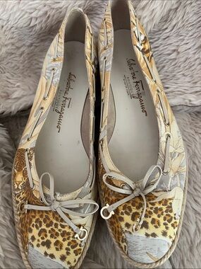 Salvatore Ferragamo Women’s Leopard Print Canvas Ballet Flats - Yellow/Beige